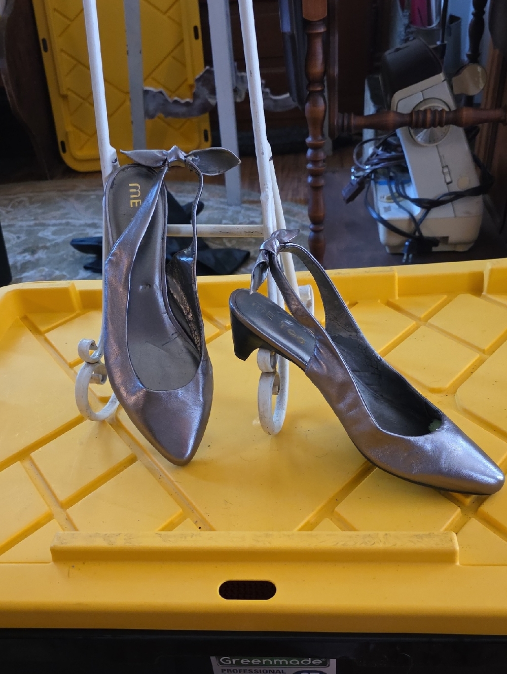 me too Metallic Silver Slingback Heels with Ankle Bow